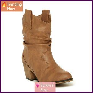 Modern Western Distressed Cowboy Boots with Pull-Up Tabs, Mid-Calf